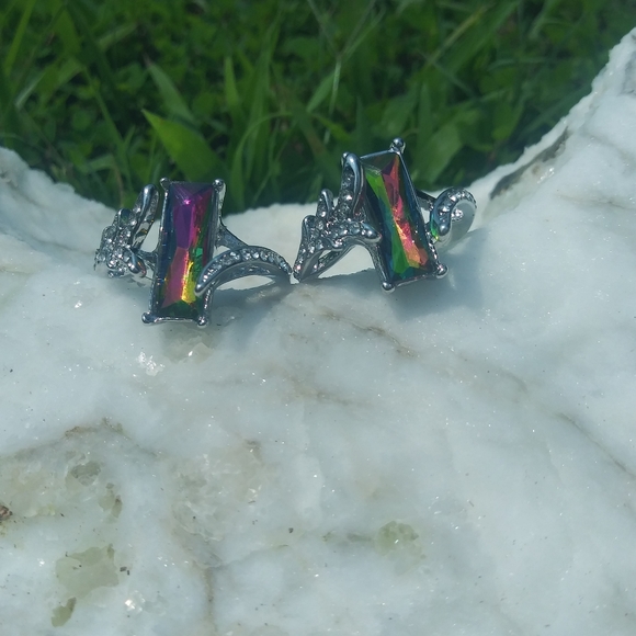 Rectangle shaped colorful stone ring. 7 &8 - Picture 2 of 8